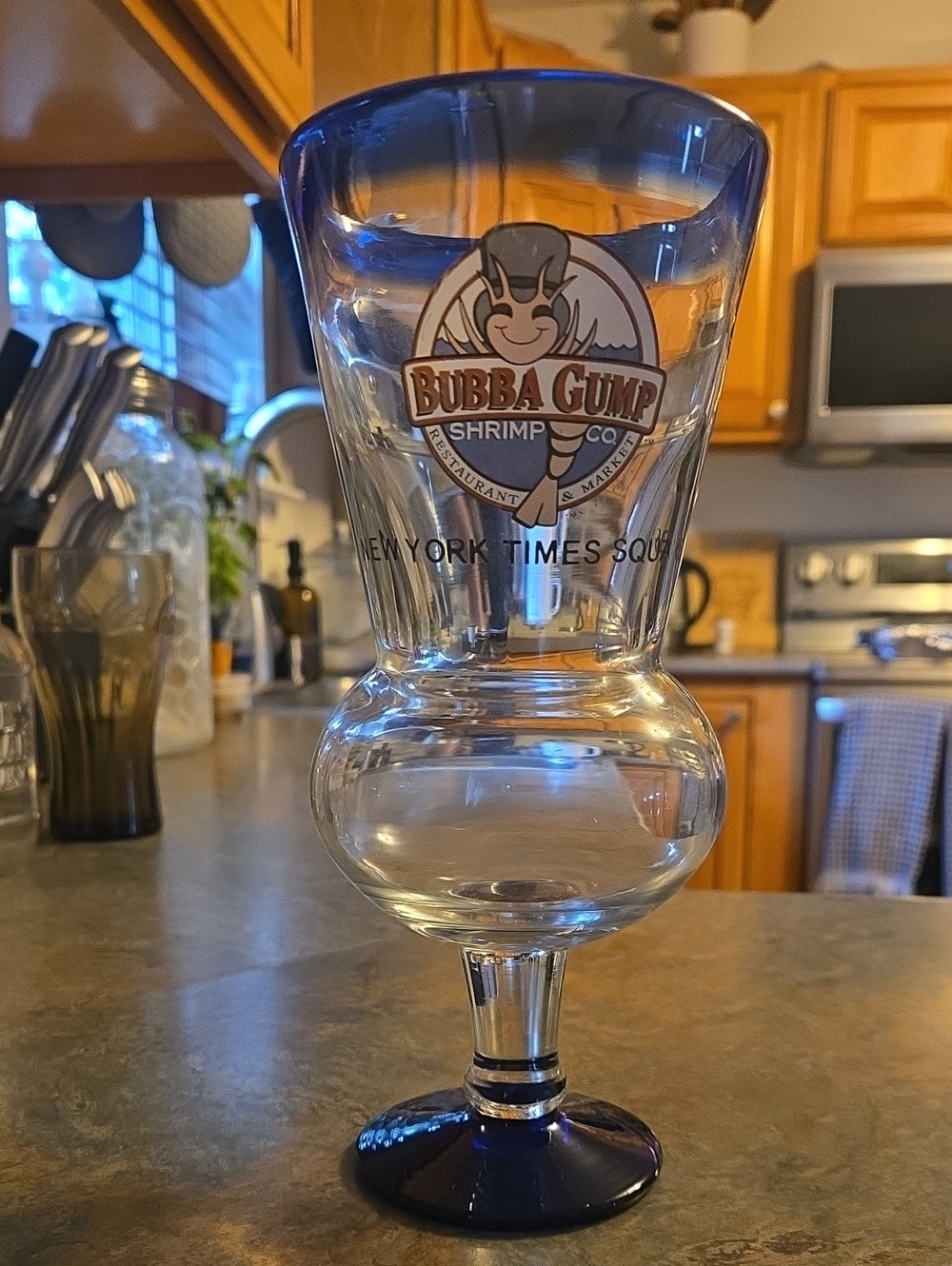 Bubba Gump Blue-Rimmed Goblet Glass
